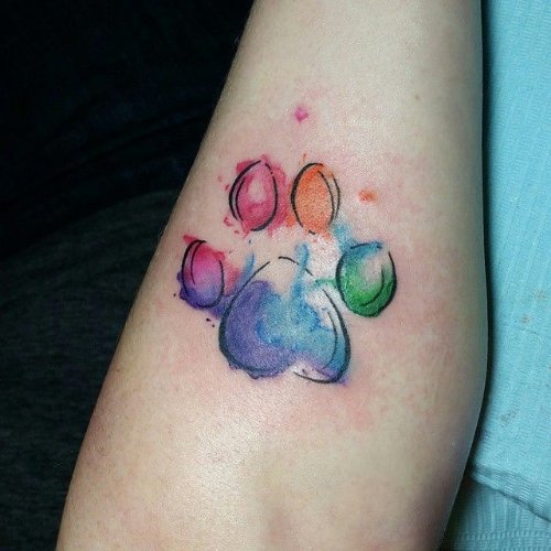 Watercolor Paw Tattoo On Forearm