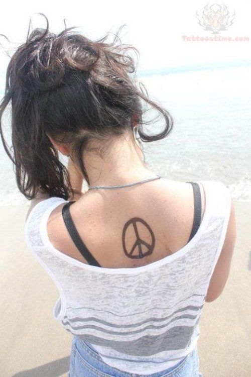 Peace Tattoo On Girl Uppershoulder
