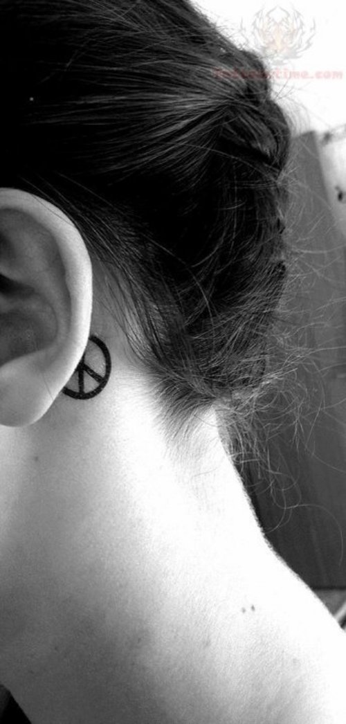 Peace Tattoo Behind Ear