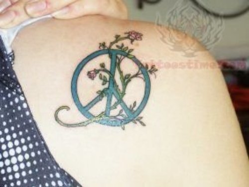 Back Shoulder Peace Sign Tattoo  For Girls