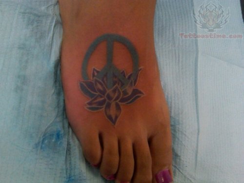 Peace Flower Tattoo On Foot