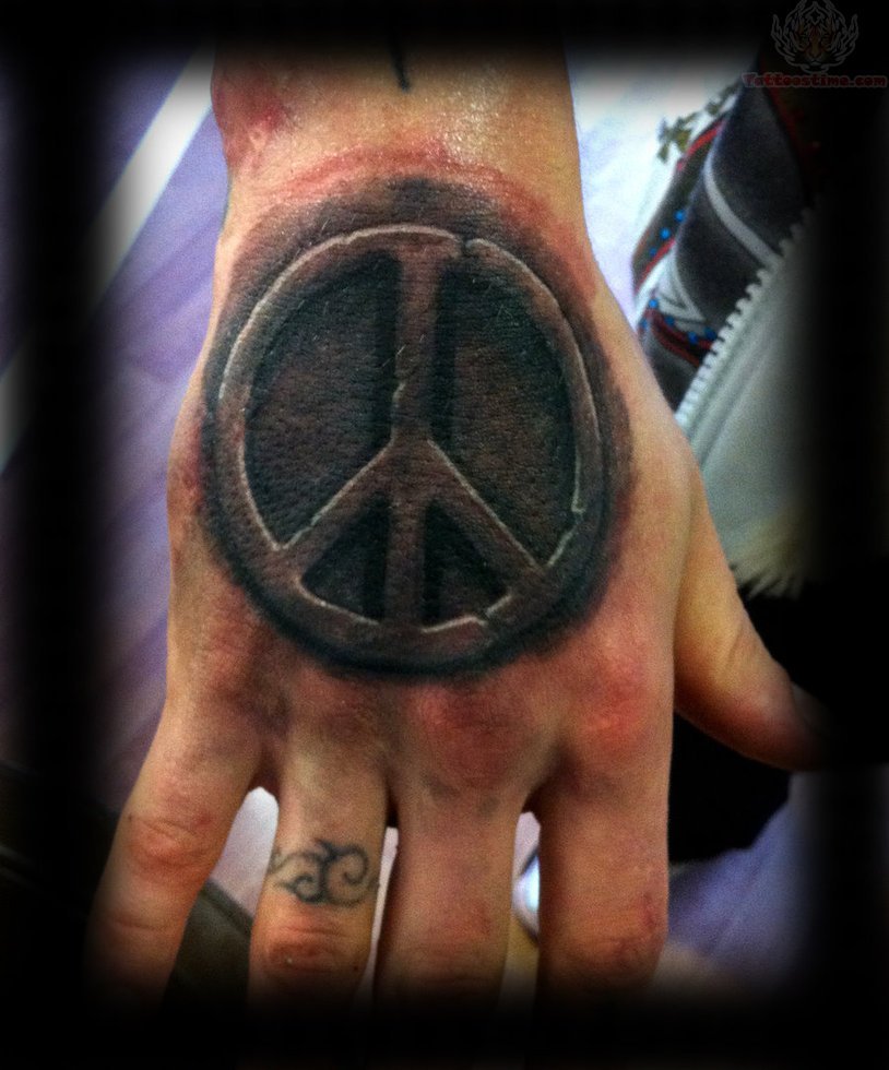 3D Peace Sign Tattoo On Hand