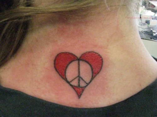Peace Heart Color Tattoo On Nape