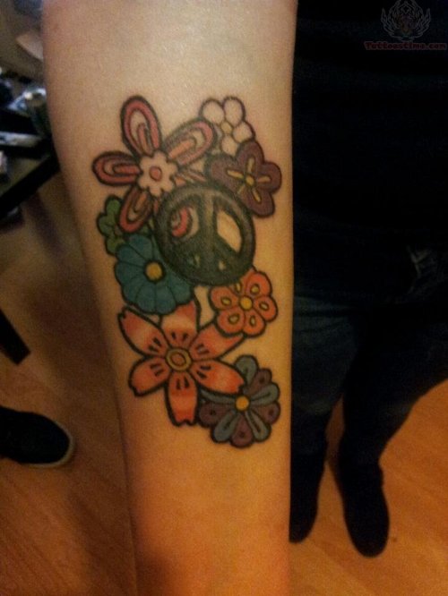 Kathy Peace And Flowers Tattoo