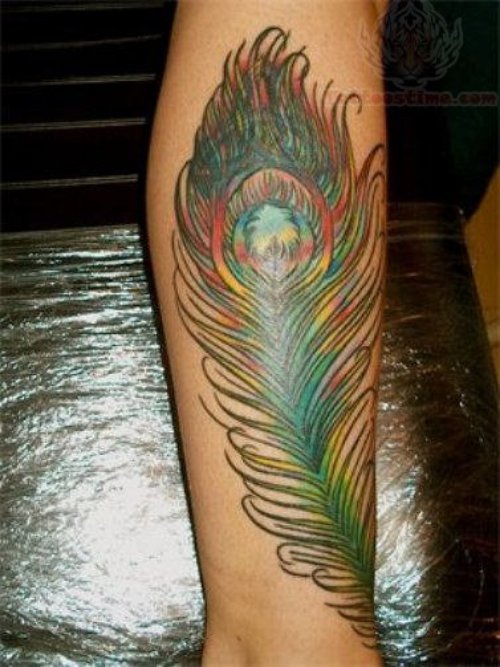 Beautiful Color Peacock Tattoo On Arm