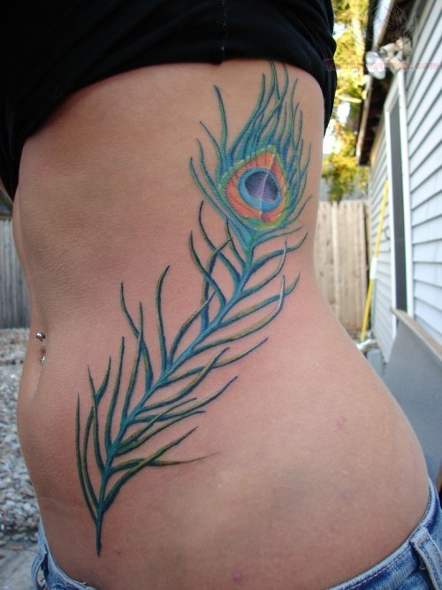 Side Peacock Feather Tattoo