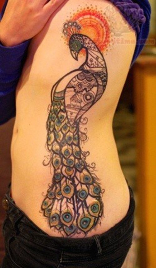 Side Peacock Tattoo