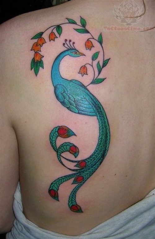Blue Peacock Tattoo On Back