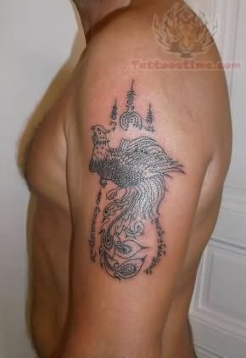 Peacock Grey Ink Yantra Tattoo By Lukc Tattooist