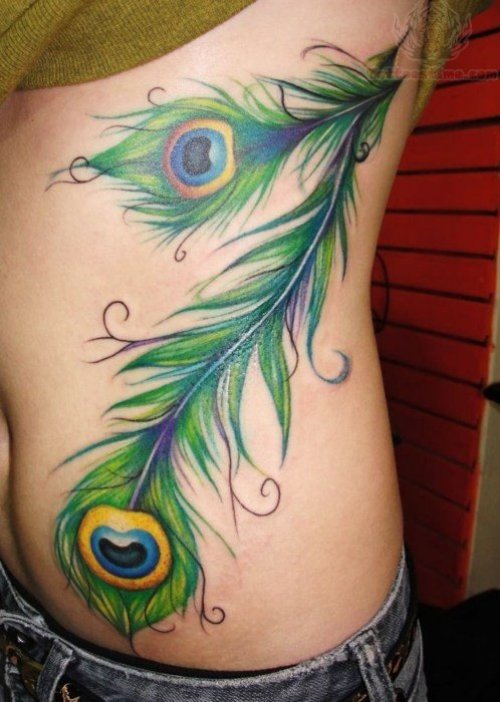 Side Rib Peacock Tattoo