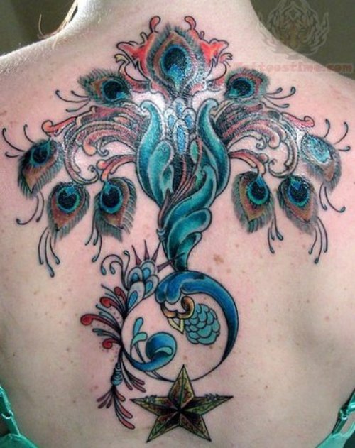 Star And Peacock Tattoo