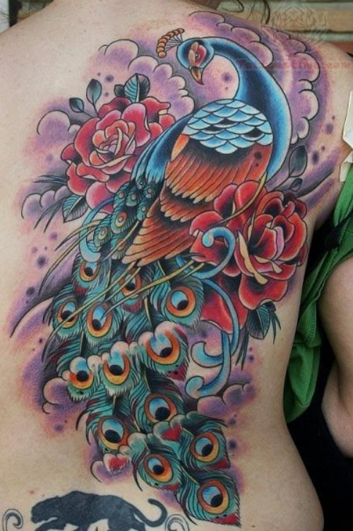 Peacock Tattoo On Full Back
