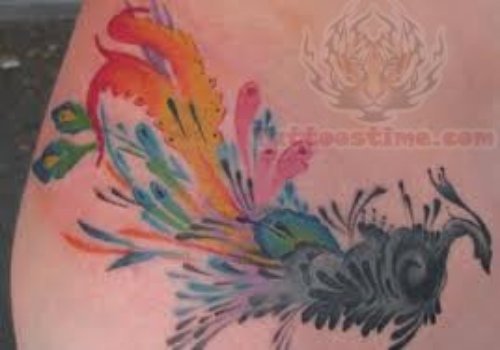 Colored Peacock Tattoo On Hip