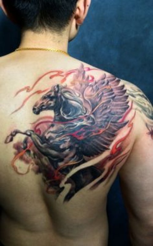 Nice Right Back Shoulder Pegasus Tattoo