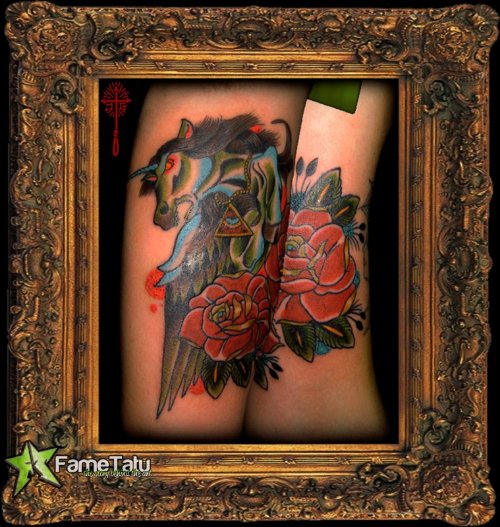 Pegasus And Red Rose Tattoo