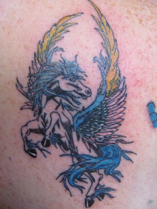 Best Blue Ink Pegasus Tattoo