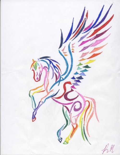 Awesome Colored Pegasus Tattoo Design