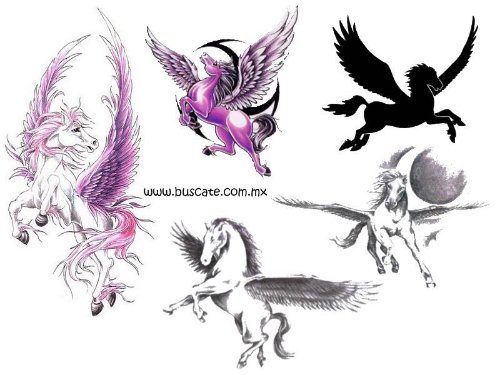 Colored And Black Pegasus Tattoos Designs