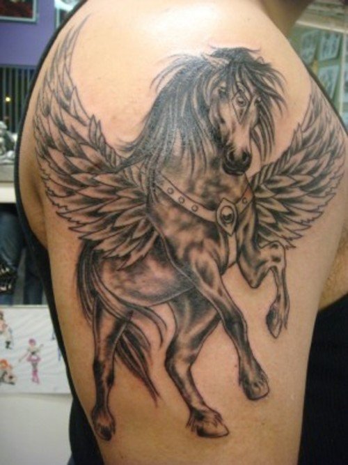 Pegasus Tattoo On Right Half Sleeve