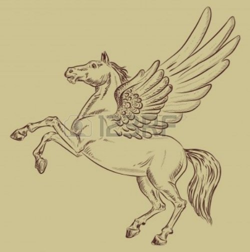 Grey Ink Pegasus Tattoos Design