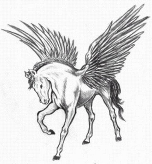 Latest Grey Ink Pegasus Tattoos Design