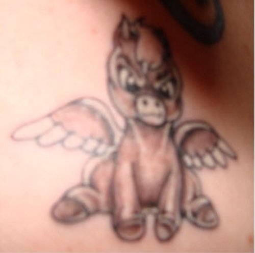 Grey Ink Animated Pegasus Tattoo