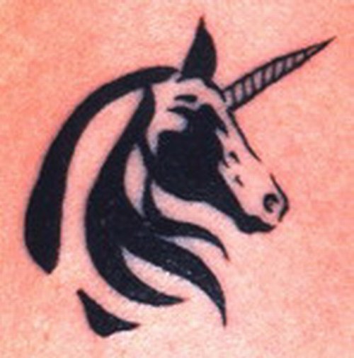 Black Ink Tribal Pegasus Head Tattoo