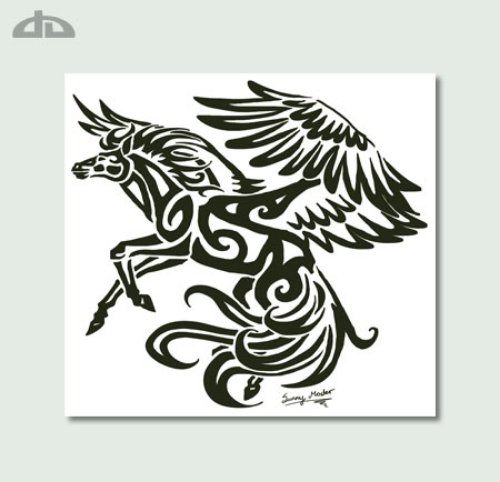 Crazy Black Tribal Pegasus Tattoo Design