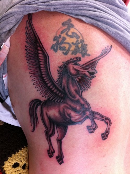 Best Dark Ink Pegasus Tattoo On Side