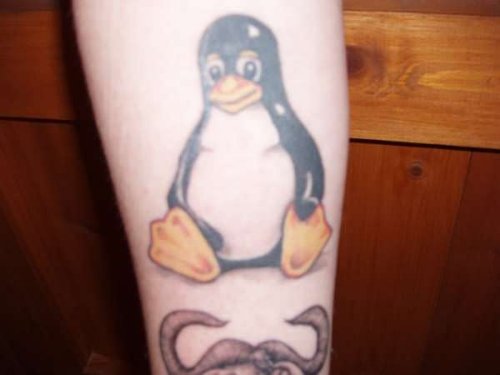 Tux The Linux Penguin Tattoo On Leg