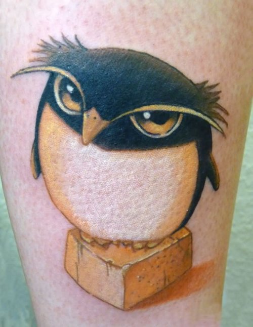 Color Ink Owl Shape Penguin Tattoo