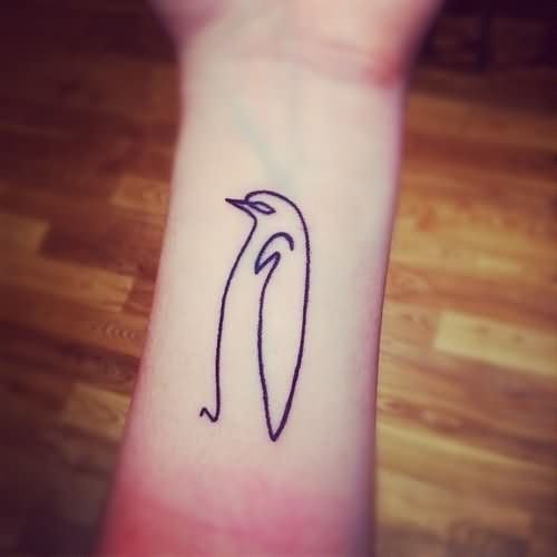 Outline Penguin Tattoo On Right Forarm