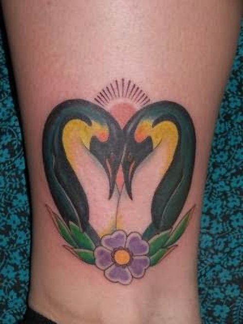 Flower And Penguin Tattoo