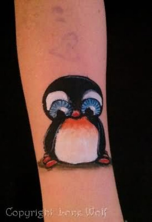 Color Ink Penguin Tattoo On Sleeve