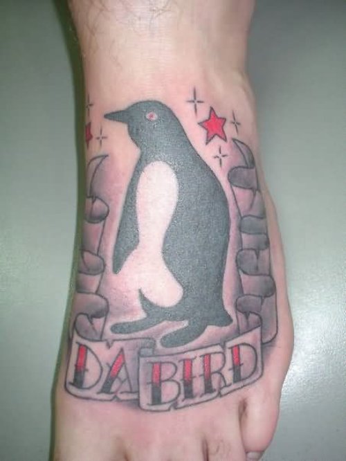 Da Bird Penguin Tattoo On Left Foot