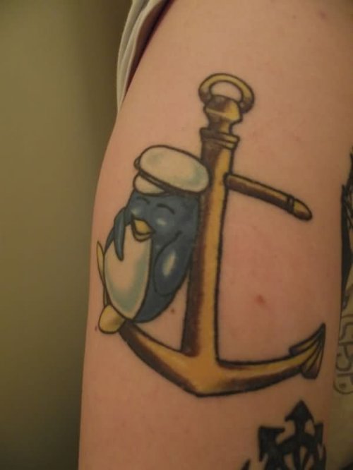 Anchor and Penguin Tattoo