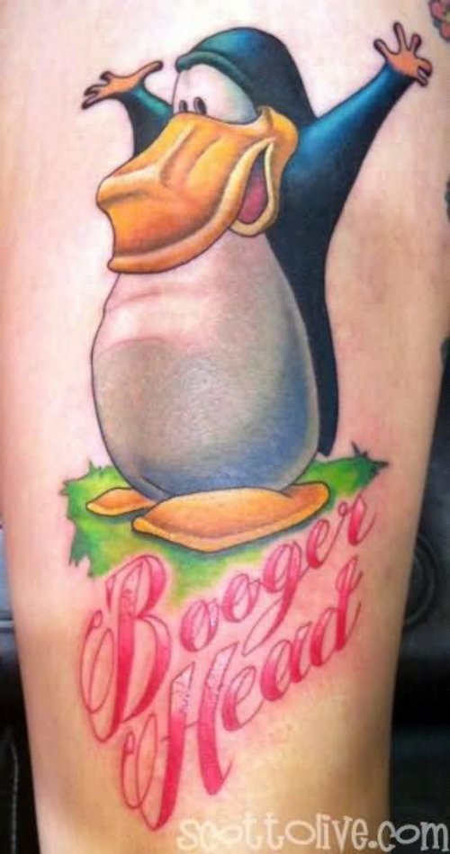 Booger Head Penguin Tattoo On Sleeve