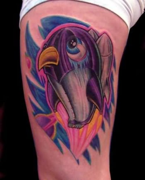 Beautiful Left Sleeve Color Penguin Tattoo