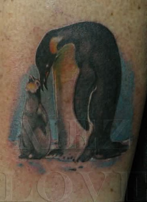 Penguin Baby With Mother Penguin Tattoo