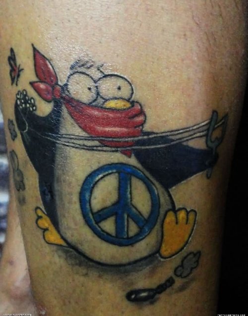 Peace Penguin Tattoo On Arm Sleeve