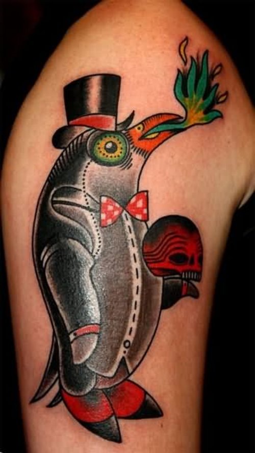 Penguin Tattoo On Right Half Sleeve