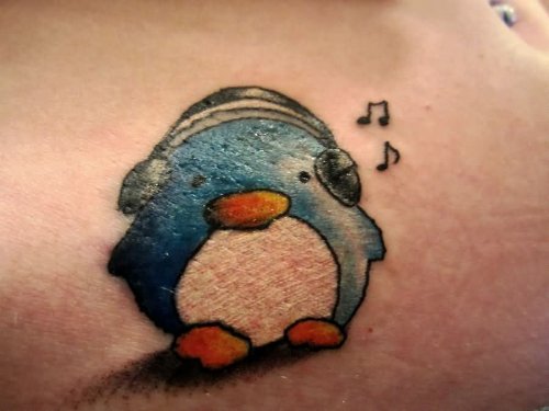 Penguin Listening Music Tattoo