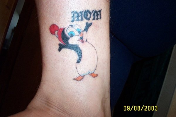 Mom Penguin Tattoo On Ankle