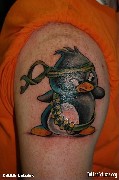 Left Shoulder Color Penguin Tattoo
