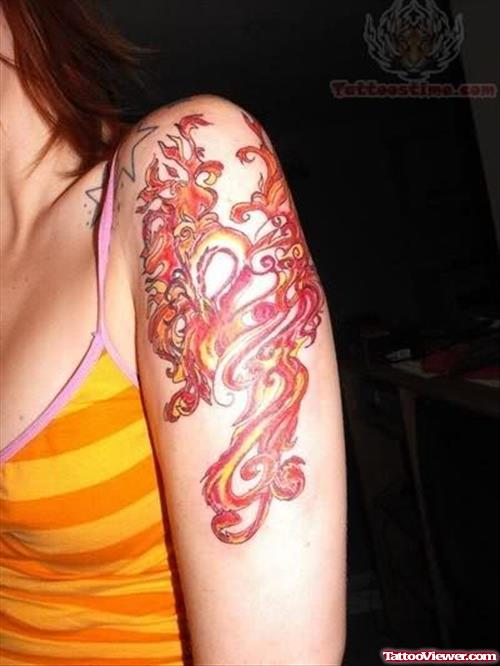 Phoenix Color Tattoo On SHoulder