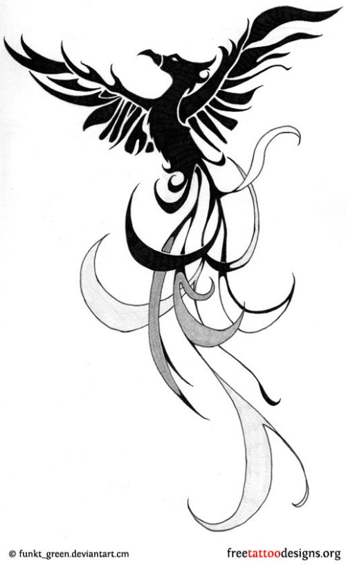 Black Ink Phoenix Tattoo Design