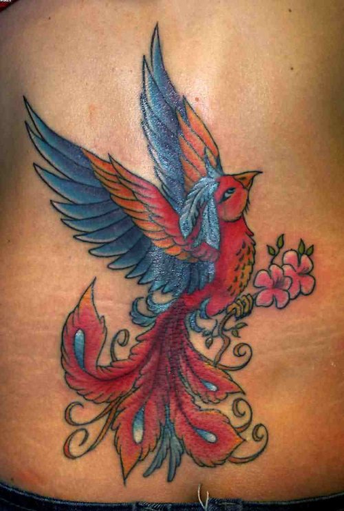 Color Ink Phoenix Tattoo On Lower Back