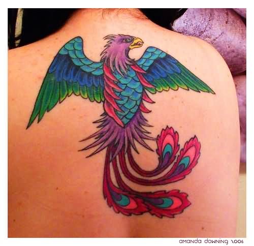 Wonderful Colored Phoenix Tattoo On Back Body