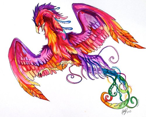 Watercolor Phoenix Tattoo Design by Lucky978