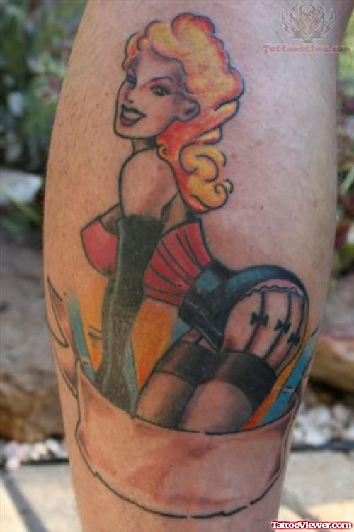 Pin Up Girl Tattoo On Leg